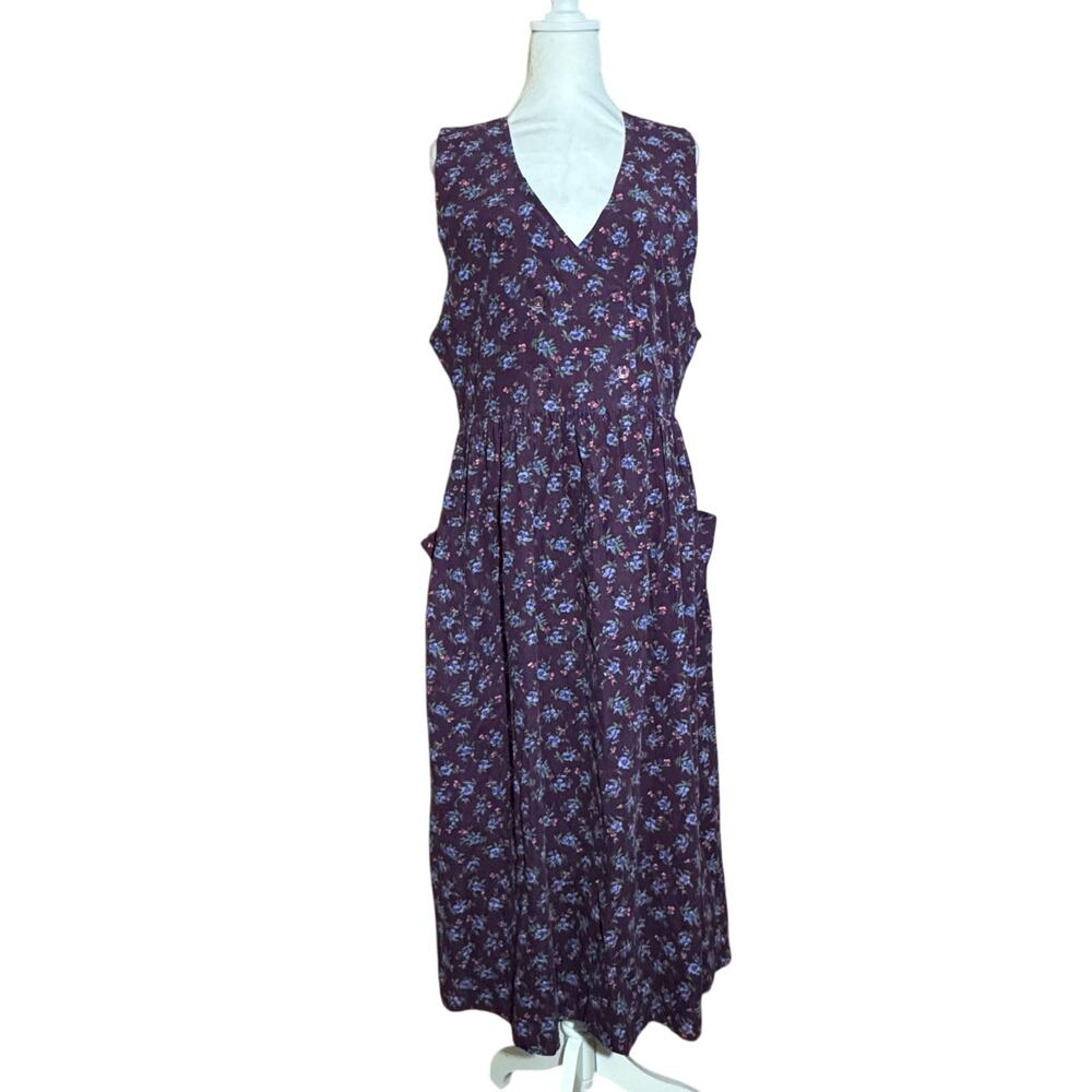 Preswick & Moore VINTAGE Cotton corduroy sleeveless floral purple dress size 10
